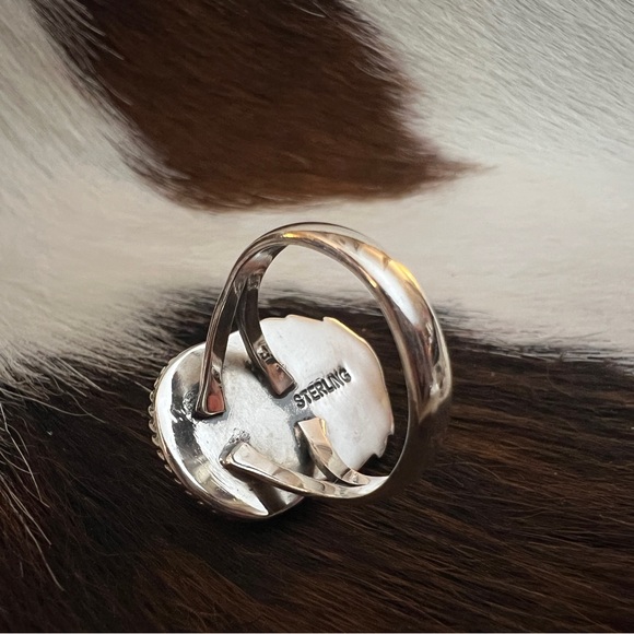 ❤️ Kingman Turquoise Statement Sterling Navajo Style Feather Leaf Ring Sz 7.5 - Picture 7 of 16